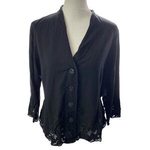 FRESCO Nomadic Traders Women Lace Trim Shirt Button Front Sz S Black Work 11-10